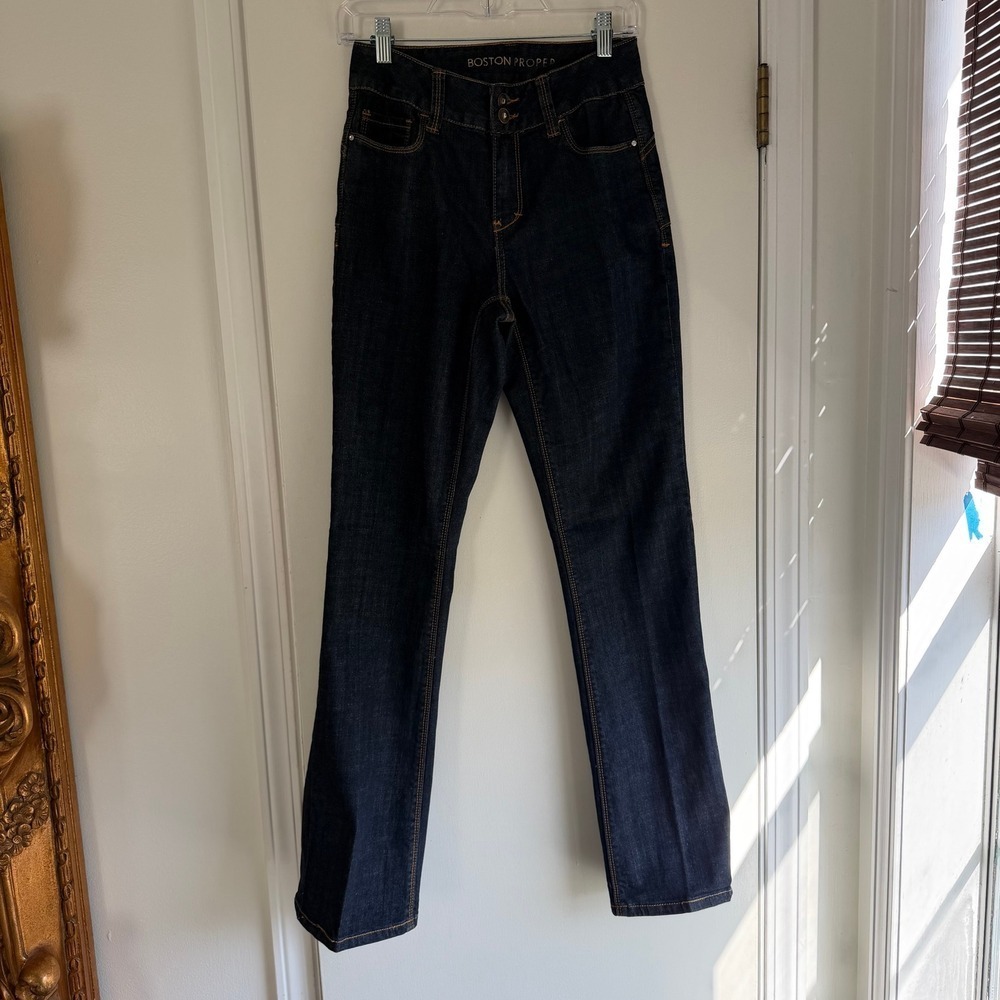Boston Proper Womens Dark Wash Straight Leg Jeans Double Button Indigo Size 6